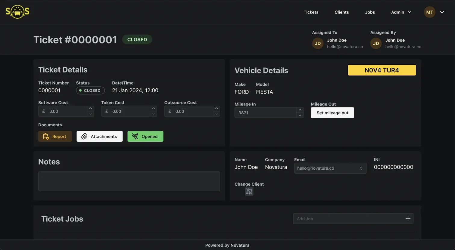 Novatura dashboard design for job management at Storm Auto Services